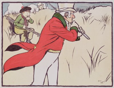 Golfista enojado golpeando su bola en la maleza mientras su caddie trata de no reírse, 1901 de Cecil Charles Windsor Aldin
